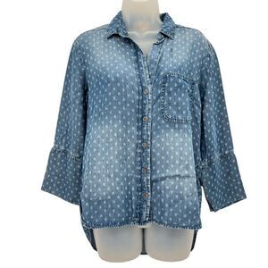 Cloth &Stone Womens Denim Chambray Tencel Shirt 3/4 Sleeves Button Down Size XS